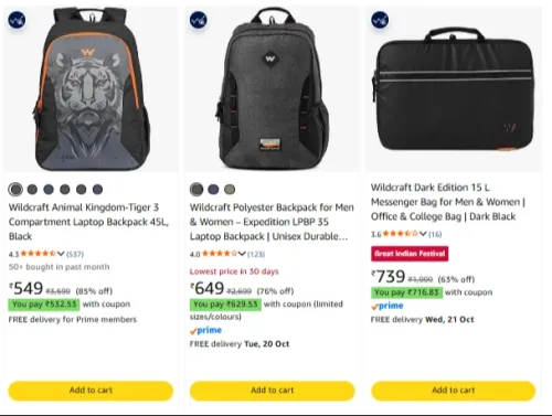 Image of Wildcraft Laptop Backpacks at up to 88% Discount