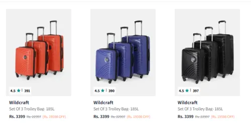 Image of Wildcraft Trolley Bag set of 3 @ ₹3399