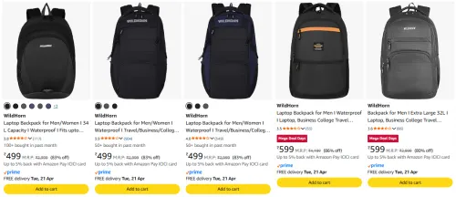 Image of WildHorn backpacks at Minimum 80% Discount 