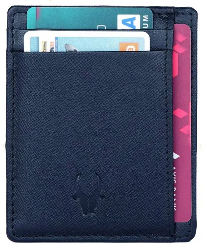 Image of Wildhorn Blue Leather RFID Card Holder (6 Card Slots)