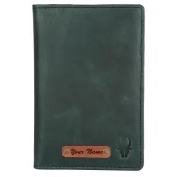 WildHorn Customizable Leather Passport Cover/Case for Gifting | Engrave with Your Name, Company Name or Initials (Green Crunch)
