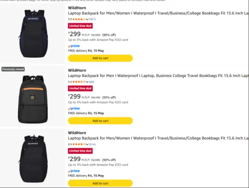 Image of WildHorn Laptop Backpack Upto 93% Discount