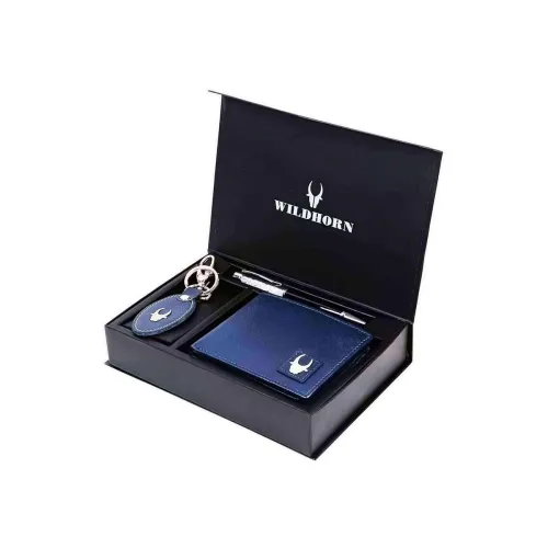 Image of WildHorn Leather Wallet, Keychain & Pen Combo for Men (Royal Blue)