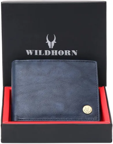 Image of WILDHORN Men Casual Blue Genuine Leather Wallet 