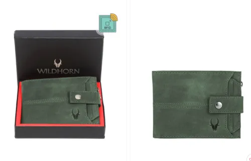 Image of WildHorn Men Green Leather Two Fold Wallet