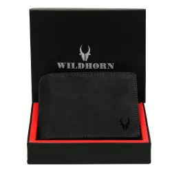 WildHorn Men Leather RFID Protected Wallet, Black