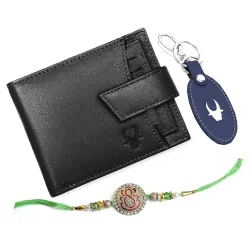 WildHorn Rakhi Gift Hamper for Brother - Classic Mens Combo/Gift Set of Leather Wallet, Keyring and Rakhi for Brother (