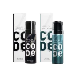 WILD STONE CODE Steel And Chrome Long Lasting No Gas Fresh Scented Body Spray Perfume For Men, Pack Of 2 (150Ml Each)