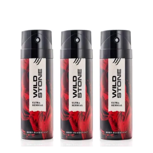 Image of Wild Stone Ultra Sensual Long Lasting Masculine Deodorants, Body Spray for Men, Pack of 3 (225 ml Each)