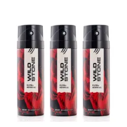 Wild Stone Ultra Sensual Long Lasting Masculine Deodorants, Body Spray for Men, Pack of 3 (225 ml Each)