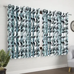 Window Curtains 5 Feet Long Set of 10 | Floral Design | Polyester | Light Filtering Curtains | Curtains for Living Room | (118 x 152 cm, Black) | Perfect for Home Decor