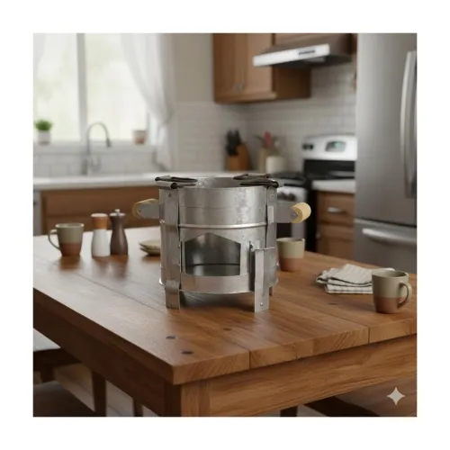 Image of Winter Iron Sigdi with Strong Stand Vertical Support Strong Rods, Wooden Handle, Angeethi Chulha Heater Wood Stove for C