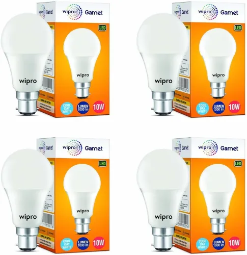 Image of Wipro 10 W Standard B22 LED Bulb  (White, Pack of 4)