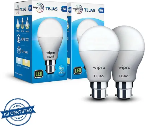 Image of WIPRO 12 W Basic Standard B22 LED Bulb (White, Pack of 2)