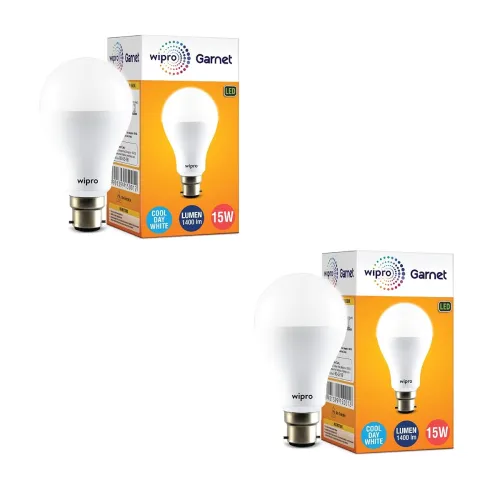 Image of wipro 15W B22D LED Cool Day Light Bulb, Pack of 2 (Garnet)