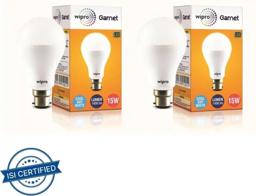 Image of WIPRO 15 W Basic Standard B22 LED Bulb (White, Pack of 2)