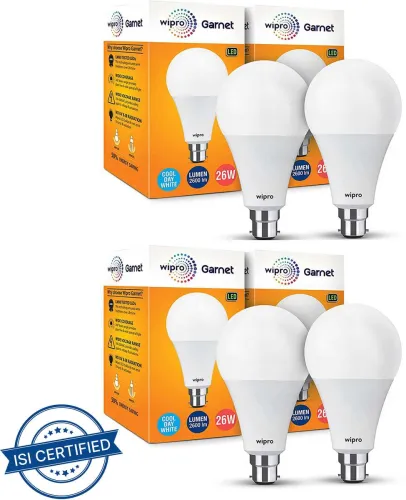 Image of WIPRO 26 W Basic Standard B22 LED Bulb (White, Pack of 4)