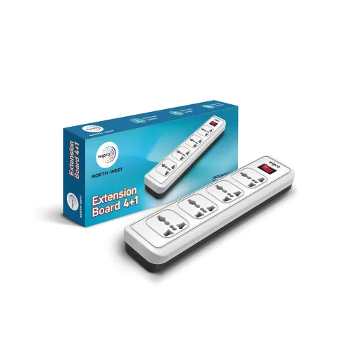 Image of wipro 4+1 Extension Board | 4 Universal Socket with Single Switch | 2 Meter Long Cord | Child Safety | Auto Cutoff | Fir