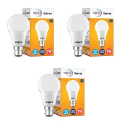 wipro 7W B22 LED Cool Day Light Bulb, Pack of 3, (Garnet)