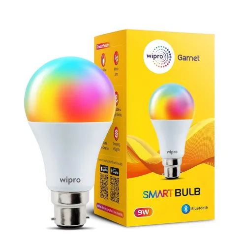 Image of Wipro 9W Bluetooth Enabled Smart Bulb B22 | 16 million Colours | White Tunable (Warm, Neutral & Cool White) | Dimmable |