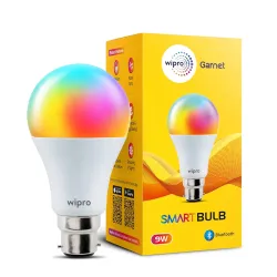 Wipro 9W Bluetooth Enabled Smart Bulb B22 | 16 million Colours | White Tunable (Warm, Neutral & Cool White) | Dimmable |