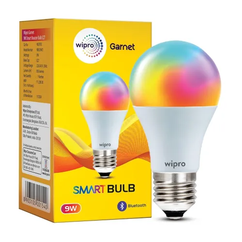 Image of wipro 9W Bluetooth Enabled Smart Bulb E27 | 16 million Colours | White Tunable (Warm, Neutral & Cool White) | Dimmable |