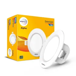 Wipro Alpha 7W Round Recessed Downlight for False Ceiling, 3 Inch Cutout, Pack of 1
