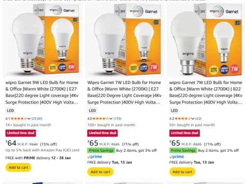 Image of Wipro Blub Starting @ ₹61