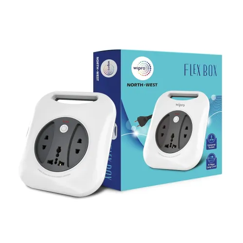 Image of Wipro Flex Box Extension Cord with 1 Universal 3 Pin Socket & 2 units of 2 Pin Sockets,with Master Switch & Indicator |