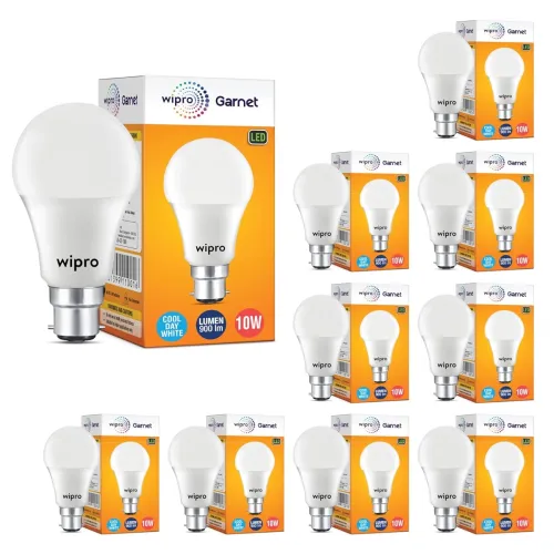 Image of Wipro Garnet 10W LED Bulb for Home & Office |Cool Day White (6500K) | B22 Base|220 degree Light coverage |4Kv Surge Prot