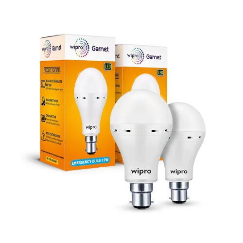 Image of wipro Garnet 12w LED Emergency Bulb Pack of 2