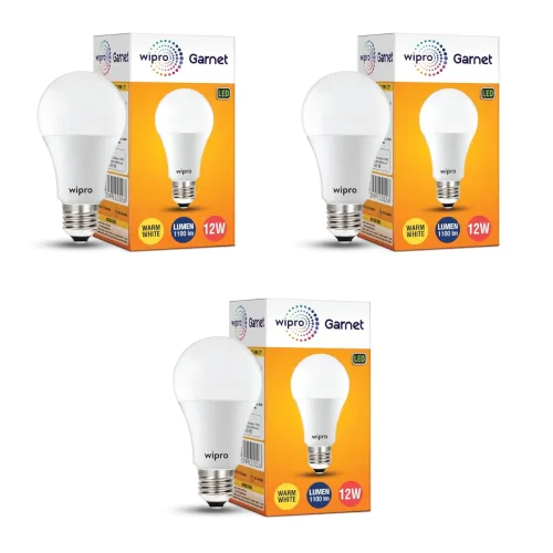 Image of Wipro Garnet 12W LED Bulb for Home & Office | Warm White (2700K) | E27 Base | 220 degree Light coverage | 4Kv Surge Prot