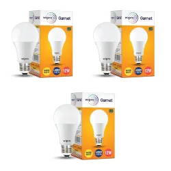 wipro Garnet 12Watt LED Bulb (Pack3, Yellow)
