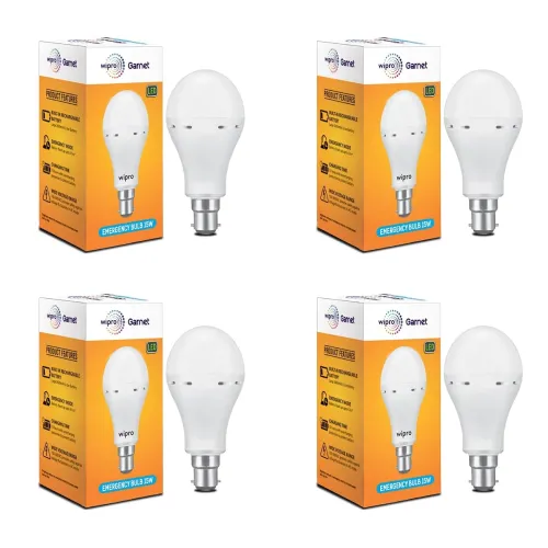 Image of wipro Garnet 15w Rechargeable Emergency Inverter LED Bulb, Coolwhite (Pack of 4)