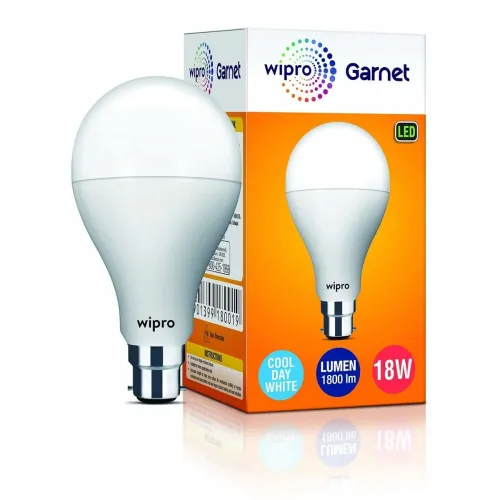 Image of wipro Garnet 18W LED Bulb for Home & Office |Cool Day White (6500K) | B22 Base|220 Degree Light Coverage |4Kv Surge Prot