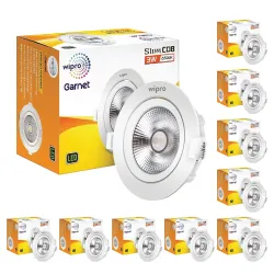 wipro Garnet 3 W Slim COB Downlight for False Ceiling | Cool Day White (6500K) | Ceiling or Cabinet Light with Adjustable Optics | Pack of 10