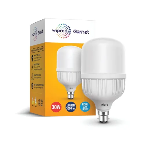 Image of wipro Garnet 30W LED Bulb for Home & Office |Cool Day White (6500K) | B22 Base|220 degree Light coverage |4Kv Surge Prot