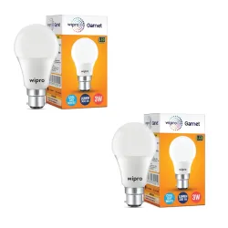 Wipro Garnet 3W LED Bulb for Home & Office | Cool Day White (6500K) | B22 Base | 220 degree Light coverage | 4Kv Surge P