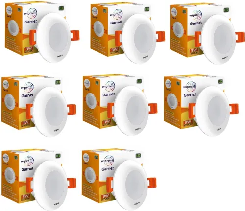 Image of Wipro Garnet 3W LED Mini Downlight, Pack of 8 Recessed Ceiling Lamp  (White)
