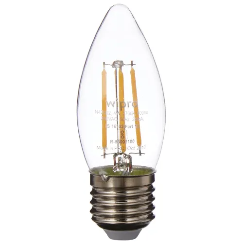 Image of Wipro Garnet 4W E27 Base Candle Filament Bulb (Warm White) - Pack of 4