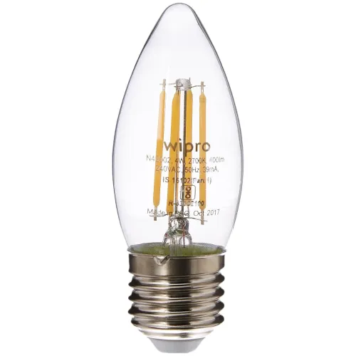 Image of Wipro Garnet 4W Classic Candle Led Bulb E27 Warm (White, Yellow, Pack of 2)