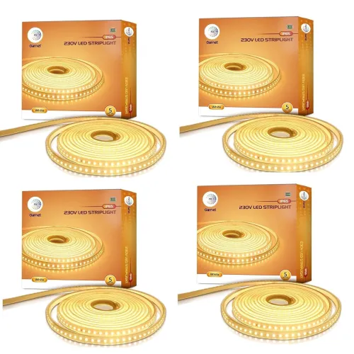 Image of wipro Garnet 5 Meters LED Strip Light| 120 LEDs/mtr | Warm White | IP65-Waterproof | Flexible Rope Light for Outdoor & I