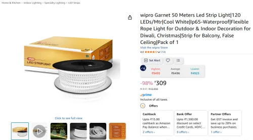 Image of wipro Garnet 50 Meters Led Strip Light