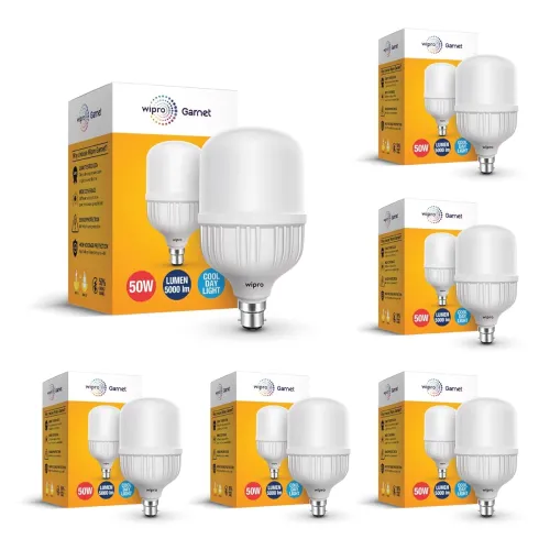 Image of Wipro Garnet 50W LED Bulb B22 (Cool Daylight, Pack of 6)