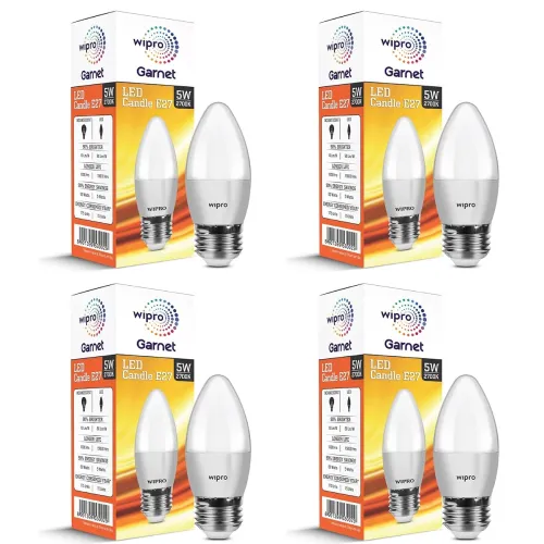 Image of wipro Garnet 5 W E27 Base Frosted Candle LED Bulb | Warm White (2700K)
