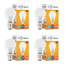 Wipro Garnet 5W LED Bulb for Home & Office |Cool Day White (6500K) | B22 Base|220 degree Light coverage |4Kv Surge Protection |400V High Voltage Protection |Energy Efficient | Pack of 4
