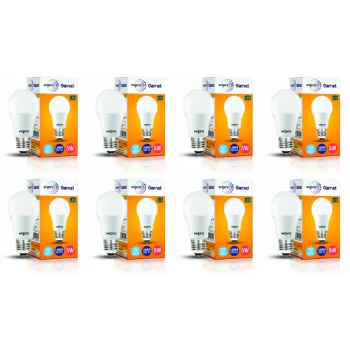 Image of wipro Garnet 5W LED Bulb for Home & Office | Cool Day White (6500K) | E27 Base | 220 degree Light coverage | 4Kv Surge P