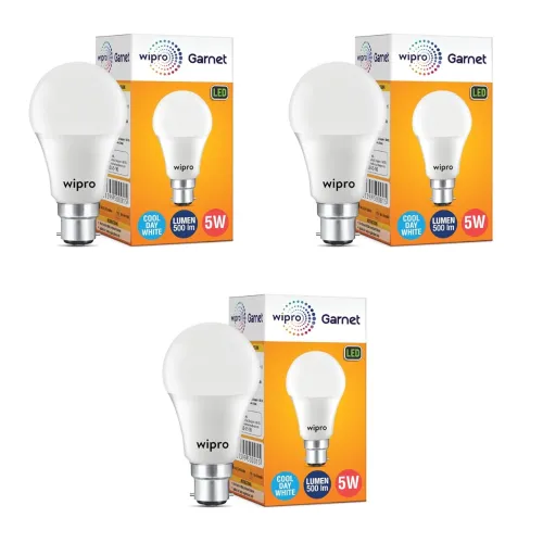 Image of wipro Garnet 5W LED Bulb for Home & Office |Cool Day White (6500K) | B22 Base|220 degree Light coverage |4Kv Surge Prote