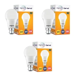 wipro Garnet 5W LED Bulb for Home & Office |Warm White (2700K) | B22 Base|220 Degree Light Coverage |4Kv Surge Protectio