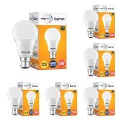 wipro Garnet 5W LED Bulb for Home & Office |Warm White (2700K) | B22 Base|220 degree Light coverage |4Kv Surge Protectio